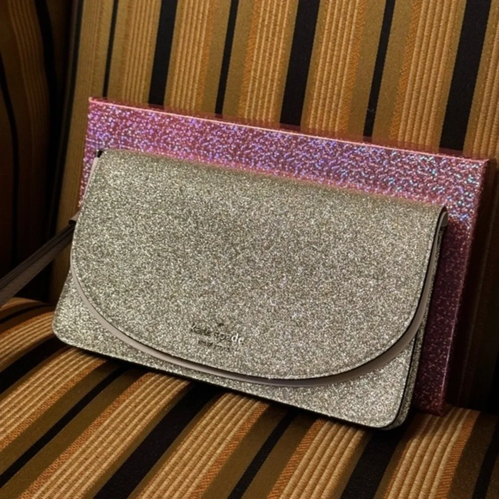 Kate spade glitter multi functional wallet /wrislet light metallic silver
